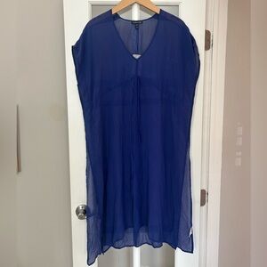 NWT Eileen Fisher 100% Silk Sapphire Blue Swimsuit Cover Sheer Dress Size XS